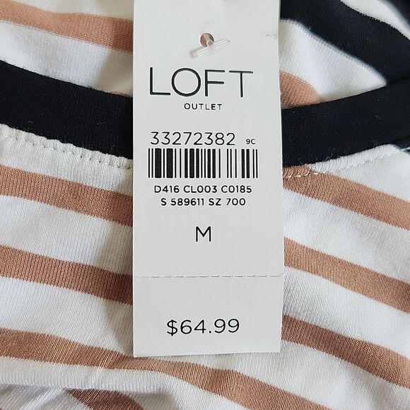 LOFT Outlet NWT white, tan, black striped dress, flowy & sleeveless, size M - Picture 6 of 8